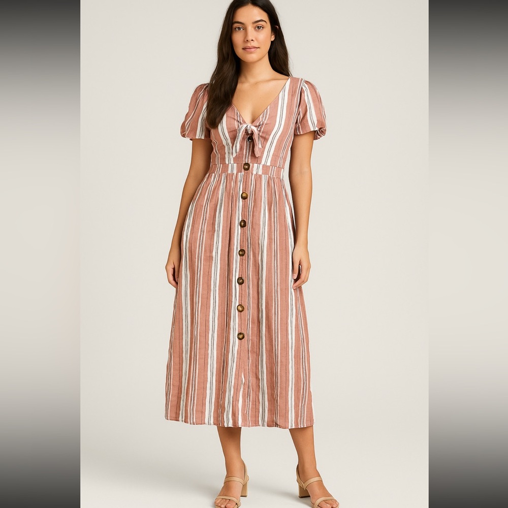 Mimi Chica Pink and White Striped Midi Dress